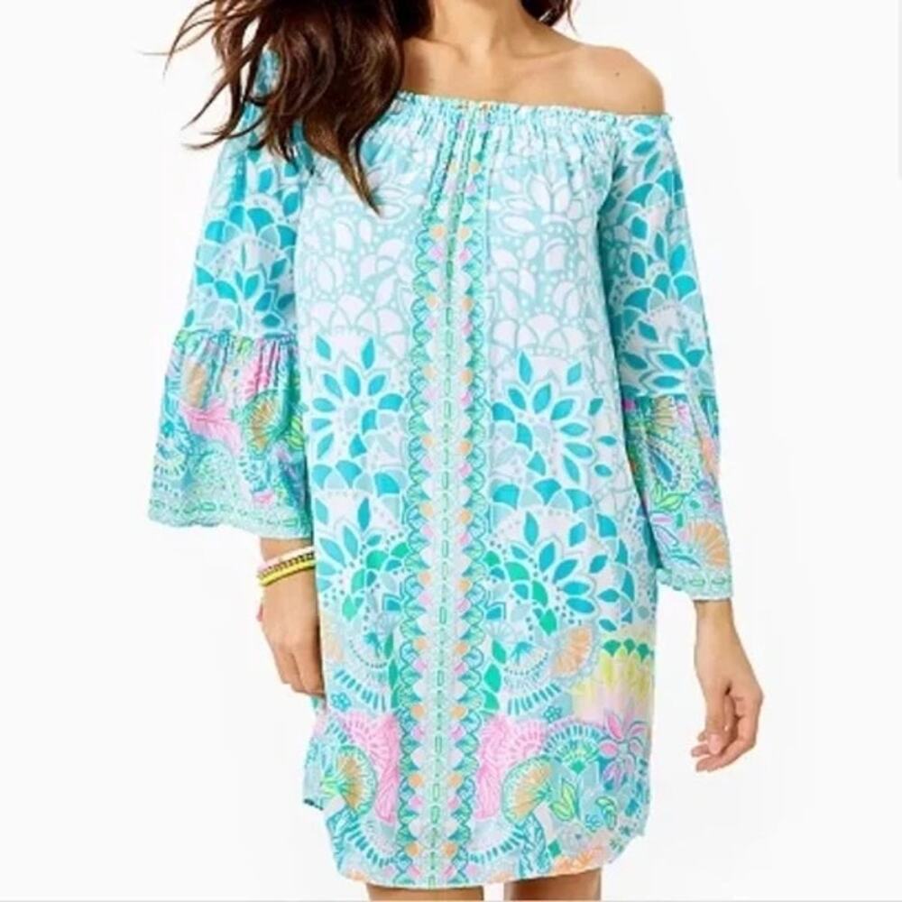 EEUC HTF Lilly Pulitzer Nevie Off Shoulder Mini Dress in Caribbean Citrus